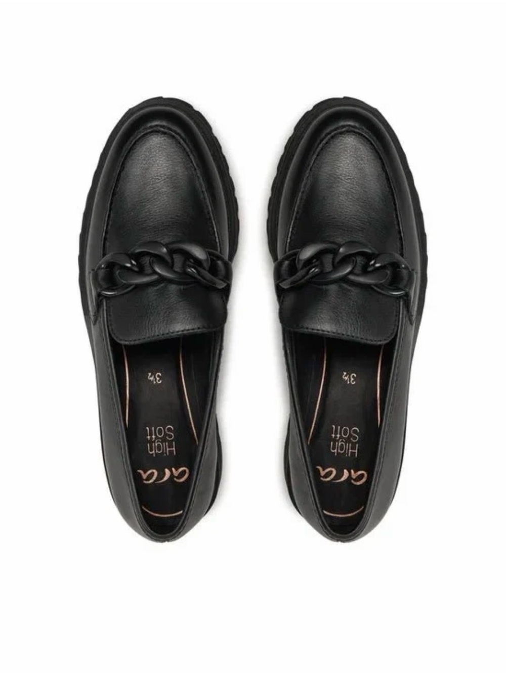 Ara Black Chain-Accent Leather Loafers